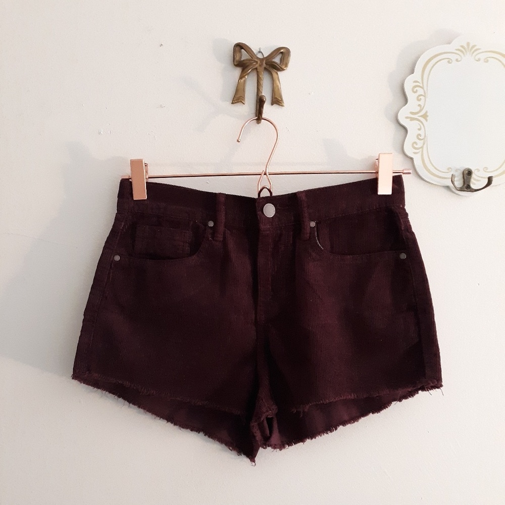 Burgundy Kendall + Kylie corduroy cut off shorts